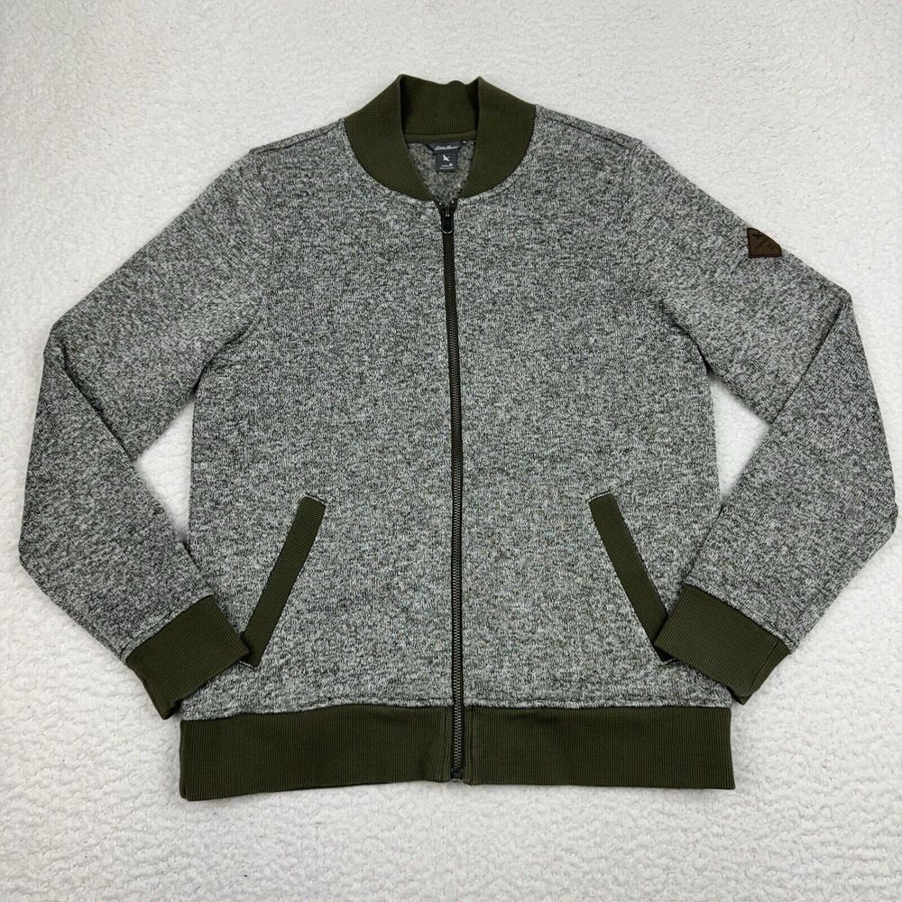 Eddie Bauer Jacket Women's Medium Full‎ Zip Fleece Lined Long Sleeve Olive Trim
